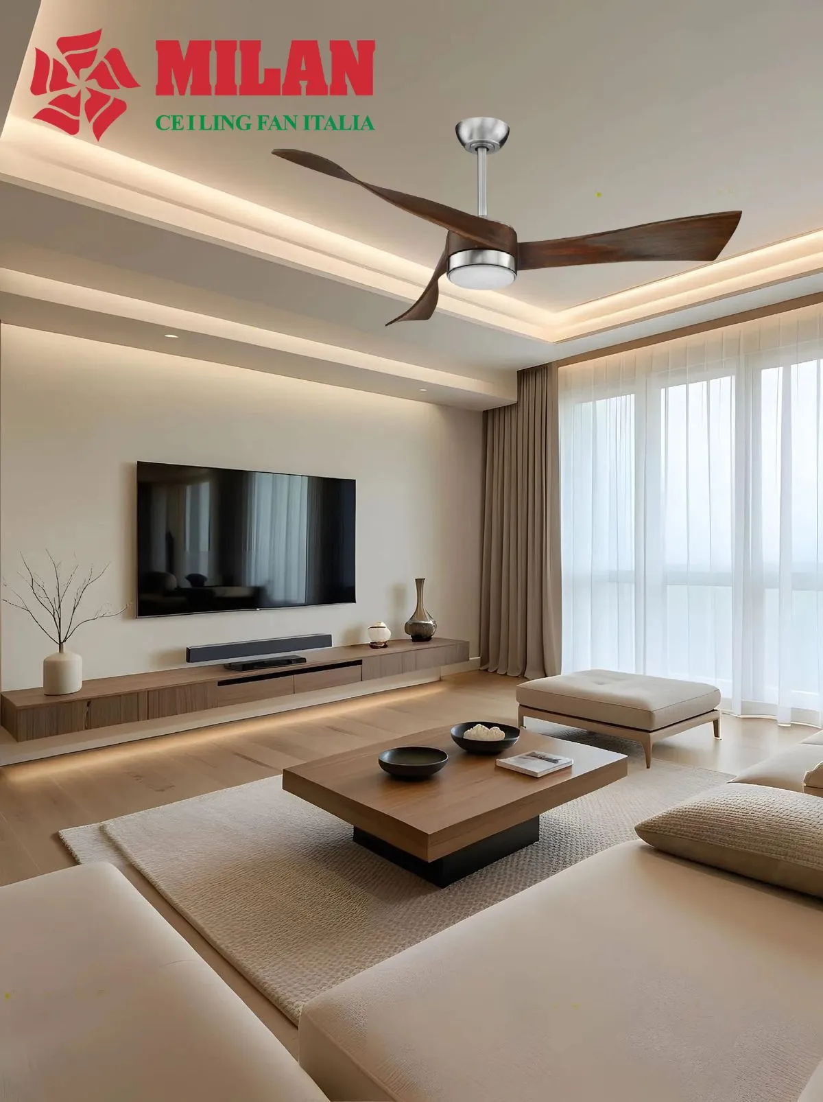 Quạt trần 3 cánh gỗ tự nhiên